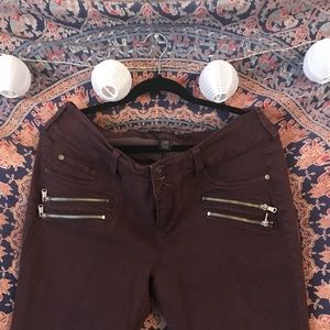 Maroon jeans w/ metal detailing